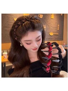 3Pcs High Cranium Beaded Hairbands Elegant Black, Brown & Red Beauty